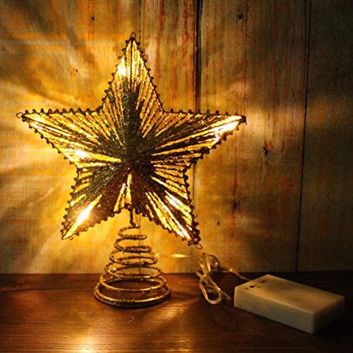 CVHOMEDECO. Gold Glittered 3D Tree Top Star with Warm White LED Lights and Timer for Christmas Tree Decoration and Holiday Seasonal Décor, 8 x 10 Inch - Thumbnail 5