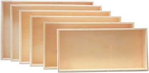 Miniatura 3 de Bandejas de madera sin terminar, juego de 6 bandejas de madera para manualidades, para servir, organizar, decoración de bricolaje y bandeja de