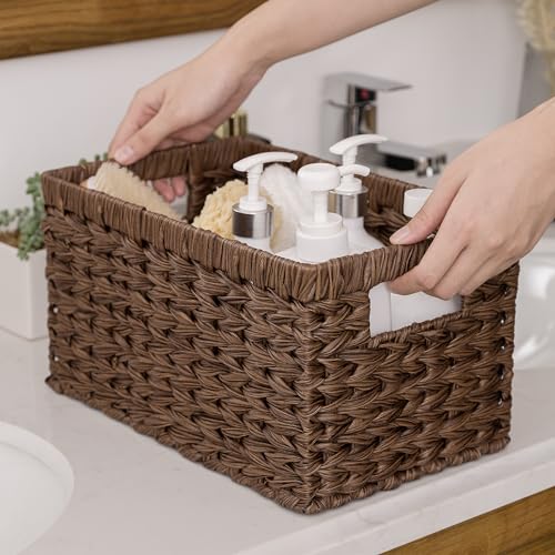 GRANNY-SAYS-Wicker-Storage-Baskets-for-Shelves-Brown-Wicker-Baskets2-Pack-Waterproof-Large-Wicker-Baskets-for-Organizing-Woven-Basket-for-Pantry-Rectangle-Basket-for-ShelfWoven-Baskets-for-Storage