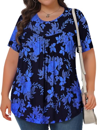 Image of Tencede Womens Plus Size Tops Tunic Short Sleeve Crew Neck Shirts Casual Soft Blouse 1X-5X