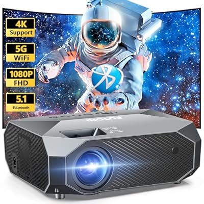 FUDONI Projector with WiFi and Bluetooth, Outdoor Portable 4K Support Projector HD 1080P Max 300" Display, Movie Video Portable Home Theater Projector Compatible w/HDMI/USB/Phone/Laptop/TV Stick