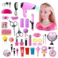 Schminkpuppe Frisierkopf Kinder Friseur Set: Schminkkopf für Mädchen mit Puppenkopf und Friseur Zubehör Set - Kinderschminke Spielzeug Geschenk für Mädchen ab 3 4 5 6 7 8 Jahre (Set-6)