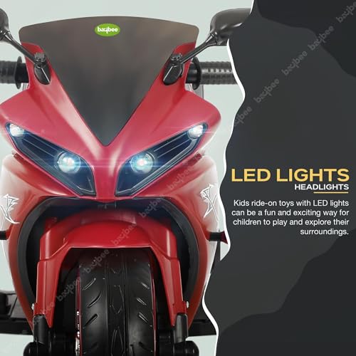 Image of Baybee R7 Baby Battery Operated Bike for Kids with Foot Accelerator & Music | Rechargeable Ride on Toy Bike with LED Light | Baby Electric Bike for Kids to Drive 1 to 3 Years Boys & Girls (Red)
