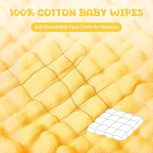 Image of Breling 20 Pcs Baby Muslin Washcloth 12 x 12 Inch 100% Cotton Soft and Absorbent Muslin Washcloth Burp Cloth Wipe Newborn Face Towel for Baby Boy Girl Sensitive Skin(White, Light Yellow, Yellow)