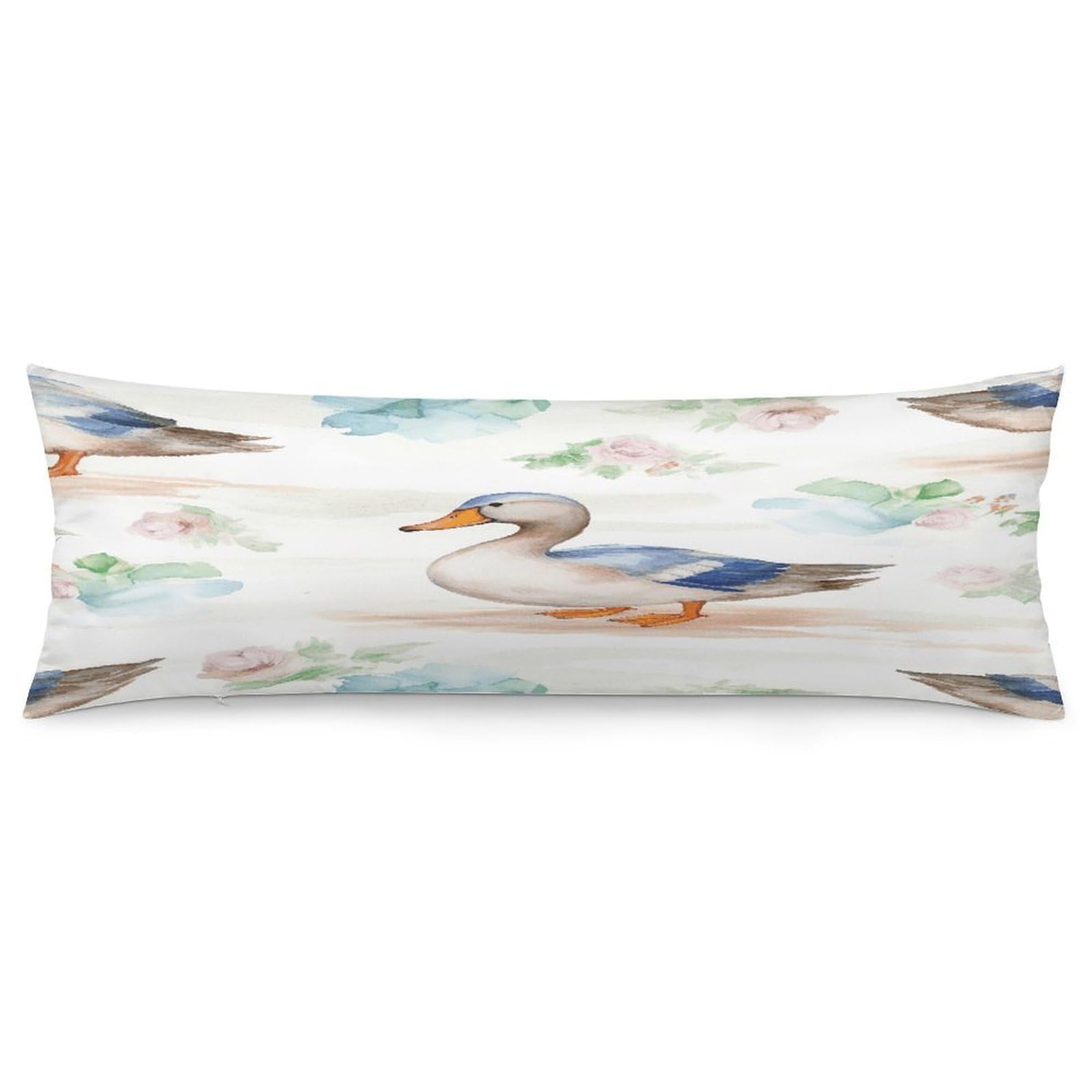 Watercolor Duck Body Pillow Cover Soft Full Long Pillow Cover Decorative Large Pillow Case Cozy Body Pillow Pillowcase Pillow Shams for Bed Sofa Couch Room Decor 18.9 X 53 Inch