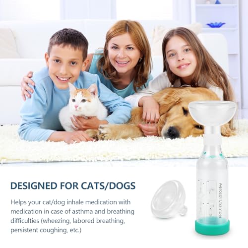 Image of Dog Handheld Inhaler Spacer with 2 Canine Masks Helps with Breathing & Delivering Medication Fits