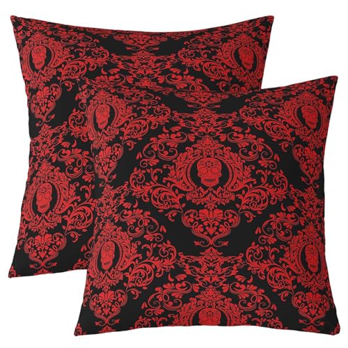 Homemissing Lot de 2 housses de coussin damassées rouges pour adultes - Style antique victorien et baroque - 50 x 50 cm - Motif floral - Style gothique et...