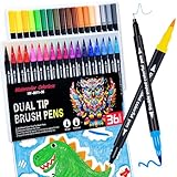 36 Farben Dual Brush Pen Set Filzstifte Dicke und Dünne,Pinselstifte Fineliner Set,Filzstifte Kinder Stifte für Bullet Journal, Kalligraphie, Manga, Malbücher und Handlettering Erwachsene, Anfänger