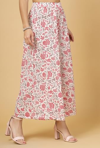 Image of Pistaa's Women's Regular Fit High Rise Pure Cotton Big Flair Printed Regular Palazzo