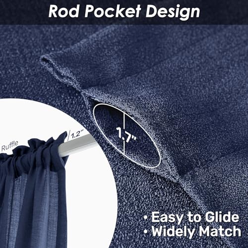 Image of Melodieux 84 Inches Curtain for Living Room - Light Filtering, Linen Look, Rod Pocket, Semi Sheer Curtain Drapes for Home Office, Bedroom (52 inch W x 84 inch L, 2 Panels)