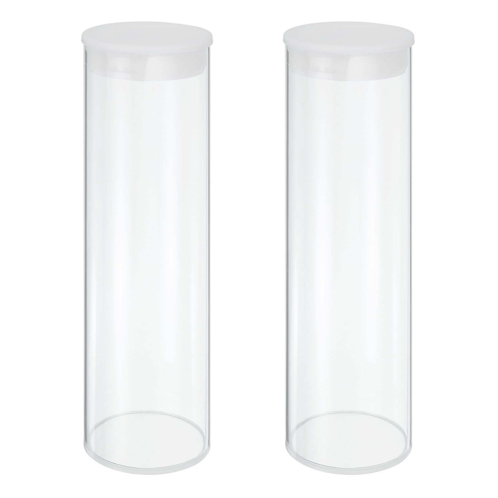MECCANIXITY Transparent Plastic Storage Tubes, 2 1/2" x 8"(63x200mm) Polycarbonate Clear Rigid Round Storage Tubing with Black Lid, 2 Set