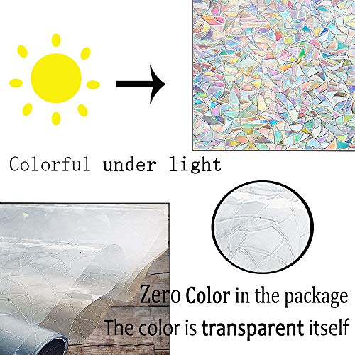 Finnez Window Film Rainbow Privacy Film 3D No Glue Glass Sticker For Glass Door Home And Office Heat Control Anti Uv 17.5 X 78.7 Inches #TOP4