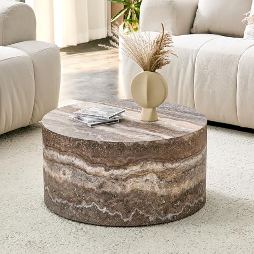 Round Coffee Table 23.6 Modern Grey Faux Marble Drum Coffee Table Round Accent Center Table for Living Room Apartment Small Spaces No Assembly Required
