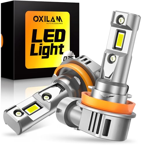 Image of OXILAM H11 LED Light Bulb, 1500% Brighter 6500K Pure White, No Flicker, 60,000 Hours Lifespan, Plug-N-Play Installation, IP68, H9 /H8 Fog Light Compatible for Cars Trucks SUVs, Pack of 2