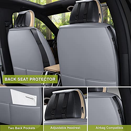 Image of AOOG Leather Car Seat Covers, Leatherette Automotive Seat Covers for Cars SUV Pick-up Truck, Non-Slip Vehicle Car Seat Covers Universal Fit Set for Auto Interior Accessories, Front Pair, Gray
