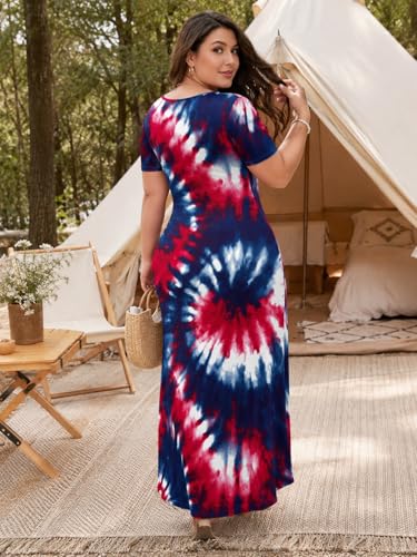 Image of SUZONANA Plus Size Dresses for Women Summer Casual Maxi Dress Short Sleeve Loose Vacation Dress