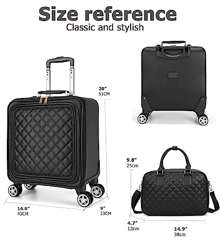 Image of feilario 2 pcs Softside Faux Leather Carry On Luggage Set, Spinner Wheels | Faux leather finish, stability bar and organized lining help two-case packing through stations, hotels and campus moves