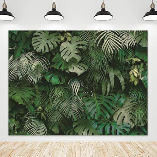 Qian QIAN-3021297-10X8-FBA 10X8Ft Tropical Green Leaves Theme Photography Backdrops Wedding Bride Shower Party Decor Newborn Baby Shower Banner Photo Background Studio Shooting Props thumb #1
