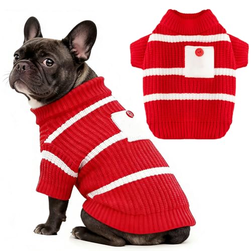 AXIIJGL XS Dog Sweater with Cute Pocket, Striped Soft Stretchable
