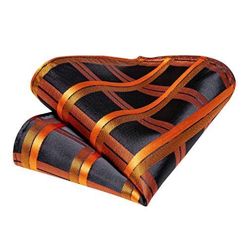 Image of DiBanGu Plaid Ties for Men Silk Checkered Necktie and Pocket Square Cufflinks Tie Clip Set with Gift Box for Wedding Business