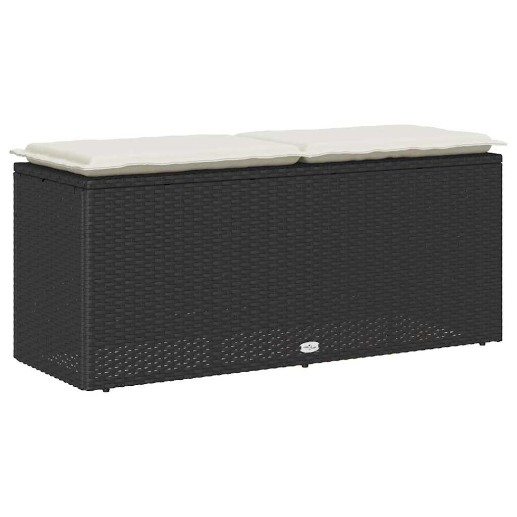 VidaXL Gartenbank mit Kissen Schwarz 110x40x44 cm PE-Rattan, Terrassenbank, Außenbank, Garten Sitzbank, Outdoor Bank, Sitzbank Terrasse