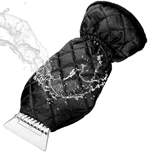 MATCC Ice Scraper Mitt Windshield Snow Scrapers with Waterproof Snow Remover Glove Lined of Thick Fleece Black