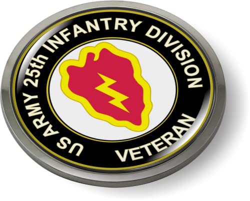 Image of 25th Infantry Division US Army Veteran CAR Emblem Badge Chrome Metal Bezel | Official U.S. Army Licensed Product, 3D Domed, Tropic Lightning Sticker, made by BestLicensePlateFrames