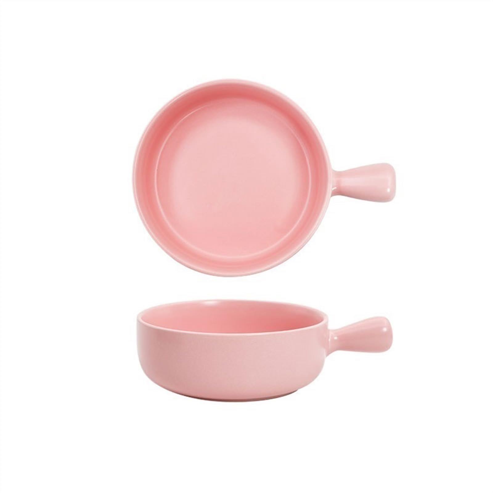 OLSKFUH Kitchen 500Ml Oven Baked Rice Bowl Ceramic Fruit Salad Baking Single Handle Pan Household Breakfast Plate Cooking,Pink