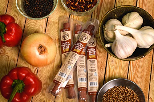 Mission Meats Hardwood Smoked Bacon Pork Sticks Antibiotic Free Gluten Free MSG Free Nitrate Nitrite Free All Natural Premium Pork Sticks (24 count)