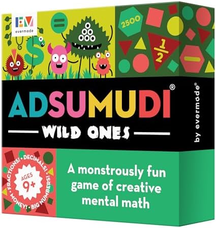 Adsumudi Math Game - Wild Ones - The Wildly Fun Game for Kids to Tame Fractions, Decimals, Money, Big Numbers and Mental Math - Great for Ages 9 and Up