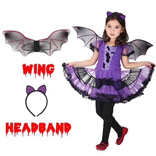Eozy Girls Bat Vampire Costume Kids Halloween Clothes Animal Cosplay Purple Dress (7-9 Years) #TOP3