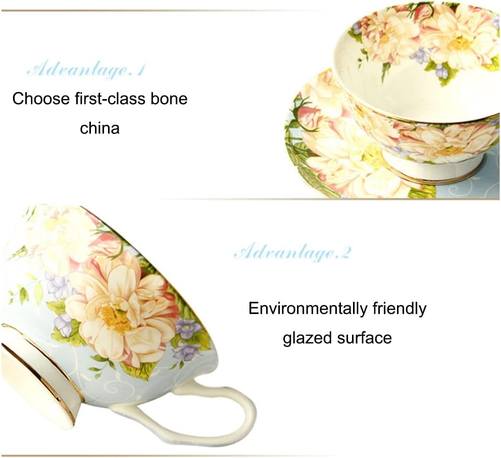 Tea Cup Set Tea Cup Set Ceramic Hand Crafted Porcelain Coffee Tea Cup Sets with 6 Saucer 6 Cups 6 Saucers 1Metal Stand for Tea Party Coffee Cup Set