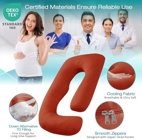 Image of Cooling Pregnancy Pillows for Sleeping, 65'' Full Body Pillow, Orange | Sasttie Maternity Pillow, OEKO-TEX, Down Alternative, Removable Cover, Pregnant Women Must Haves, Maternity Essential