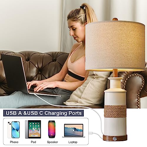 BOBOMOMO 24.5" USB A+C 3-Way Dimmable Touch Control Boho Table Lamp Set of 2 for Living Room Nightstand Beside Lamps for Bedroom(Include Two Bulbs) - Image 5