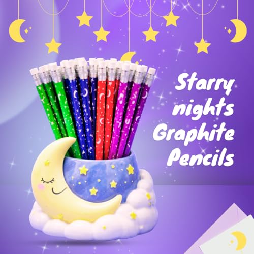 Image of Starry Night Pencil (100) | Super Fun Unicorn & Space Cartoon Theme Dark Lead Pencils for Kids | HB Writing Pencils for Girls & Boys | School & Return Gift Stationery.