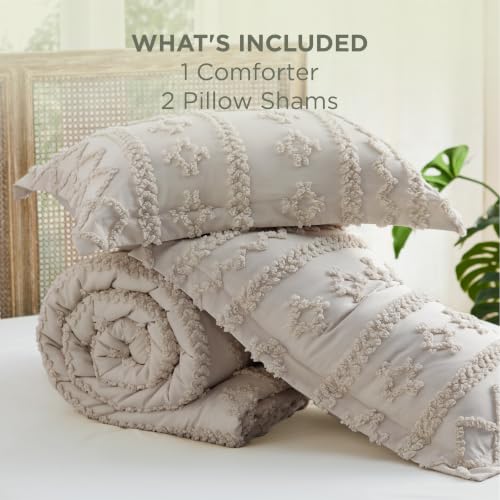 Image of Bedsure Tufted Boho Comforter Set Full, Bedroom Decor Bedding Set Linen