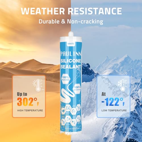 Image of PAULINN 4 Pack White Silicone Caulk Waterproof 100% Silicone Caulk for Kitchen & Bathroom