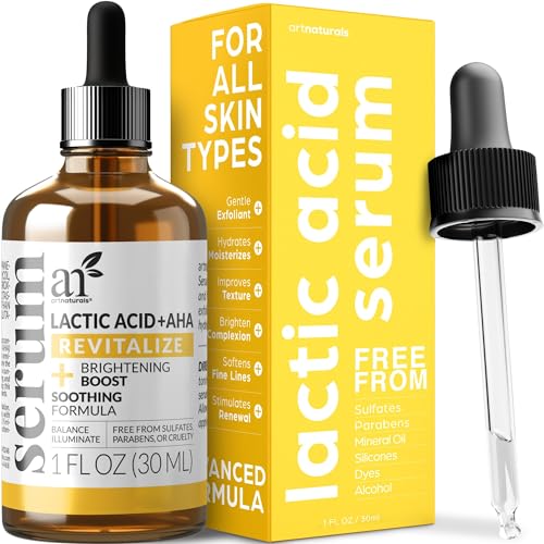 artnaturals Lactic Acid plus AHA Face Serum for Brightening Boost with Renewing Formula – Scars, Acne, Wrinkles – Exfoliates and Moisturizes the Skin – 1 oz.