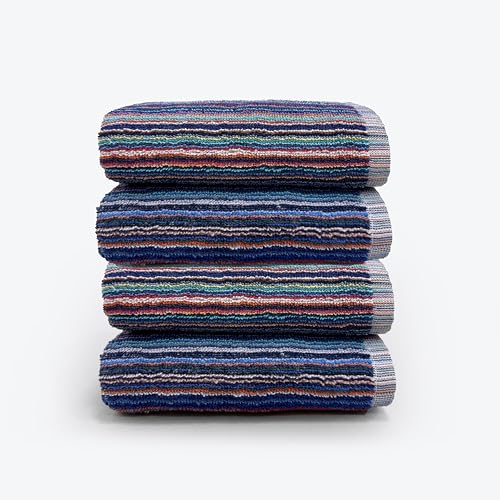Odyssey Stylish & Attractive 100% Cotton Colourful Remnant Stripe Absorbent and Quick Dry Four Hand Towels or for Use in Garage, Garden, Car Cleaning Set 50 x 85cm (4 x Hand Towels)