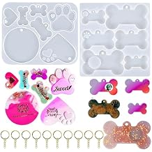 Pet Tag Resin Molds, SAGOOITS Silicone Mold for Resin Casting Pet Collar Tags, Silicone Mold Set with 10 Keychains, DIY Keychain Pendant Charm Crafts-Make Dog Cat Name Tags