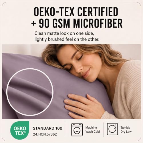 Image of CozyLux 6-Piece King Size Sheet Set, Fits 18-21 Inch Mattresses, Oeko-TEX | 4 Pillowcases, 1 Flat Sheet and 1 Fitted Sheet with All-Around Elastic and 21-Inch Deep Pocket for a Secure Fit, Dusty Purple