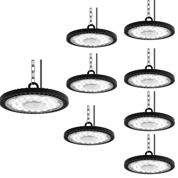 treoir Faretto LED UFO 200W, 20000LM LED UFO Lampada, Illuminazione da Magazzino a LED Impermeabile IP65 6000-6500K con Bianco Freddo per Garage, Officina, Fabbrica, Corridoio(8pcs,200W)