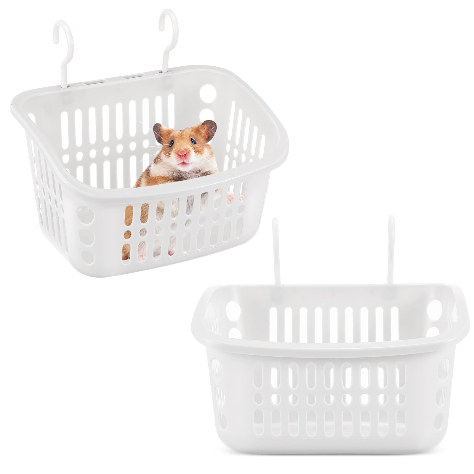 SHOWERORO Sturdy Large Rectangular Hanging Nests for Small Pets, 2Pcs Plastic Hamster and Chinchilla Cage Baskets, Comfortable Gray-White Hammocks for Rats and Small Animals