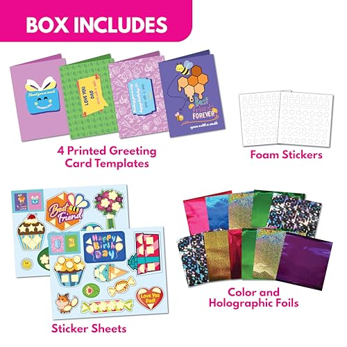 Image of SparkLPlay Greeting Card Making Kit Ages 4-12 | DIY Craft Kit | Make 4 Foil Cards | Gift for Kids Boys Girls | Cards for Friends & Family