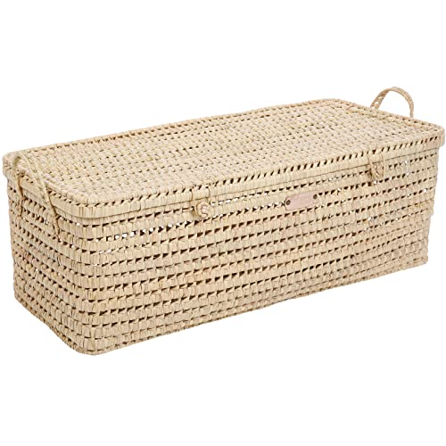 Bohome Living - Coffre et malle de rangement en osier tressé, Déco Bohème Chic (100cm)