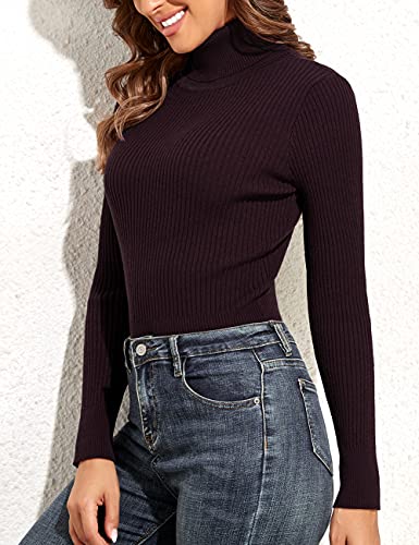 Image of PrettyGuide Women's Ribbed Turtleneck Long Sleeve Sweater Tops Windsor Wine XL