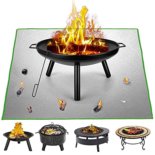 Fire Pit Mat 100x100cm BBQ Mat Fireproof 2 Layer Resistant Patio Fireproof Mat for Decking Grass Lawn Backyard and Outdoor Campsite - Under Grill Mat Pad Protector (39.4 * 39.4inch Square)