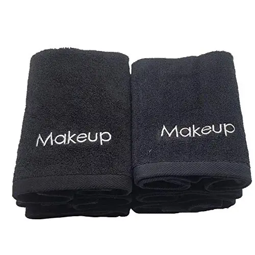 Makeup Remover Face Towels 6pack - 13&#34; x 13&#34; Black Turkish Cotton Washcloths Super Soft Makeup Remover Cloths Perfect Holiday Gift - Gentle &amp; Safe on Skin