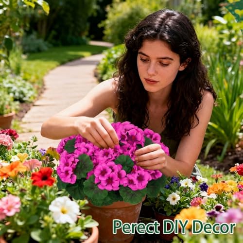 Image of 8 Pcs Artificial Geraniums Flowers for Outdoor Spring Summer Decor UV-Resistant & Realistic Silk Faux Plants for Garden Porch Patio Yard Balcony Home Kitchen Table Decoration, Rose Pink