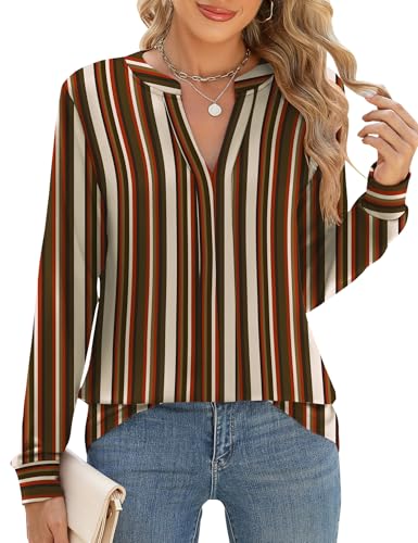Micoson Blouses for Women Business Casual Notch V-Neck Tops Long